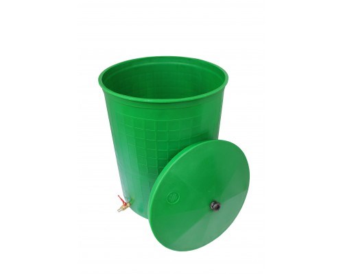 Бочка пластиковая 165 литров для воды и полива с краном 3/4" и крышкой, зеленая